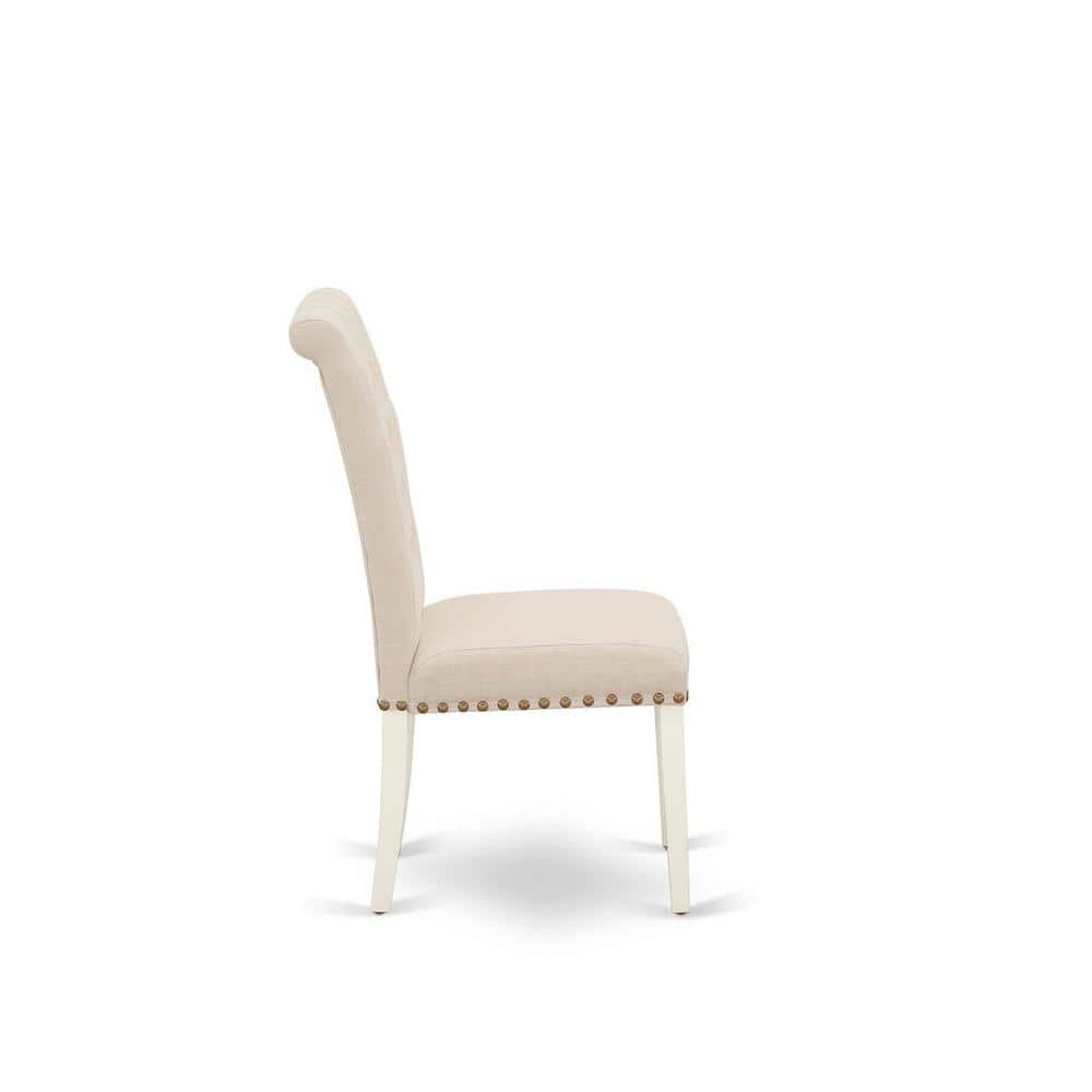 Linen White Upholstered Parsons Side Chair Set with Wood Legs