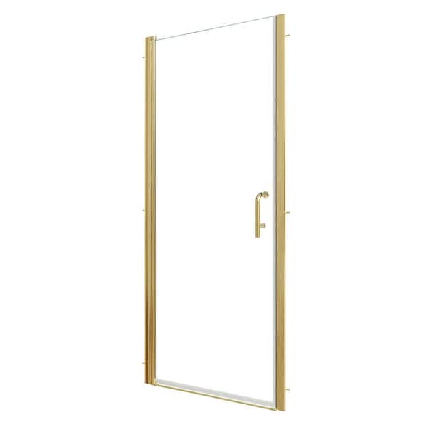 32-34 in. W x 72 in. H Pivot Semi-Frameless Shower Door in Brushed Gold with 1/4 in. Clear Glass