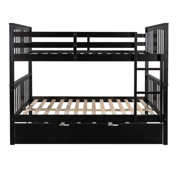 STICKON Espresso Over Full Size Wood Bunk Bed with Twin Size Trundle and Ladder