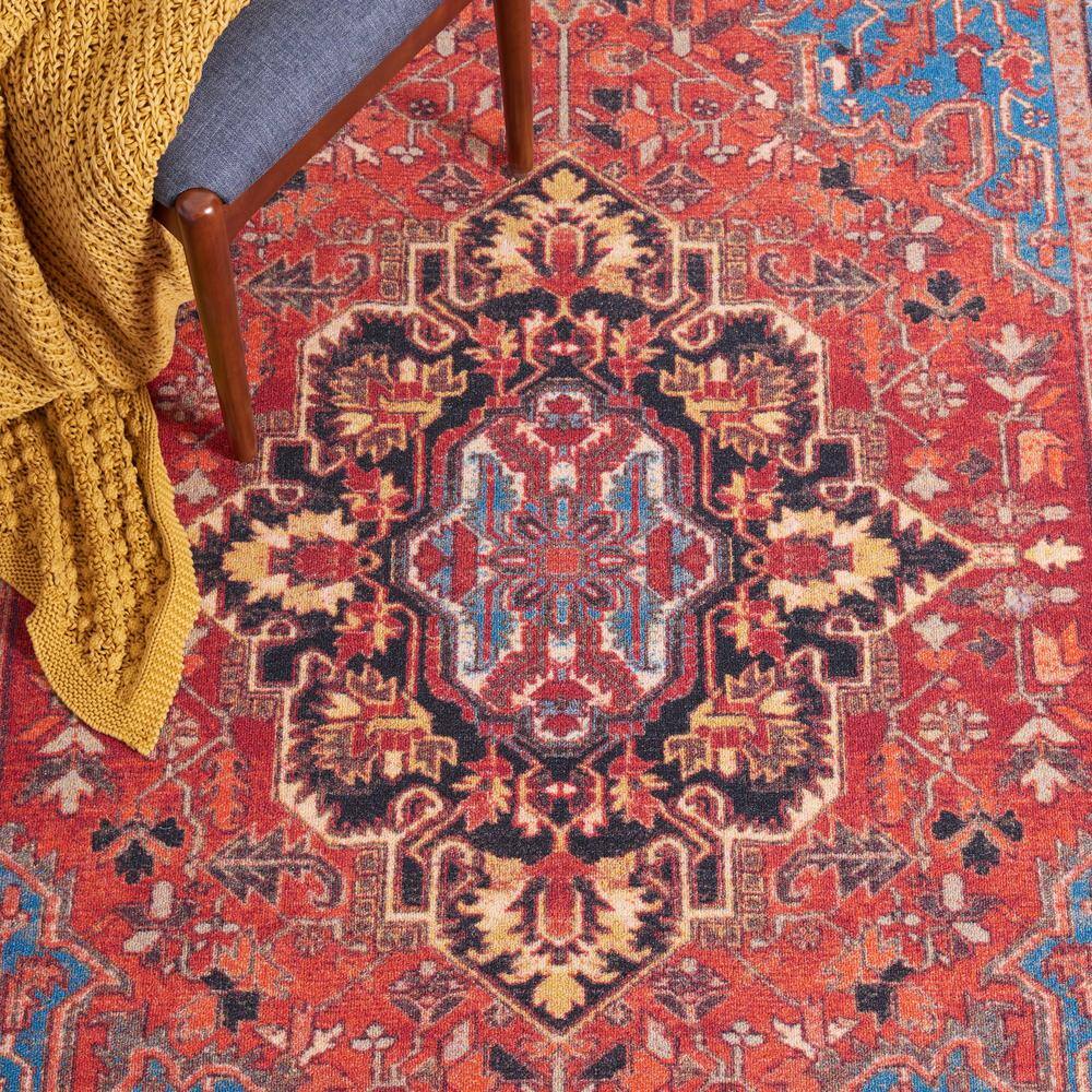 Vintage Charm Easy-Care Red Synthetic 4' x 6' Rectangular Rug