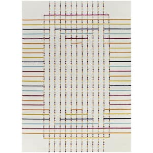 Modern White 5 ft. 3 in. x 7 ft. Striped Area Rug