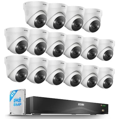 4K Ultra HD 16-Channel 8MP POE 4TB NVR Security Camera System with 16-Wired Spotlight Cameras, 2-Way Audio