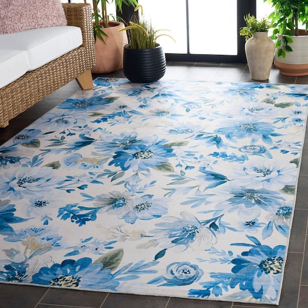 Malibu Light Blue/Blue 4 ft. x 6 ft. Machine Washable Abstract Floral Area Rug