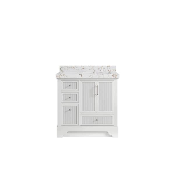 Willow Collections Alys 36 in. W x 22 in. D x 36 in. H Right Offset Sink Bath Vanity in White with 2 in. Viola Gold Quartz Top