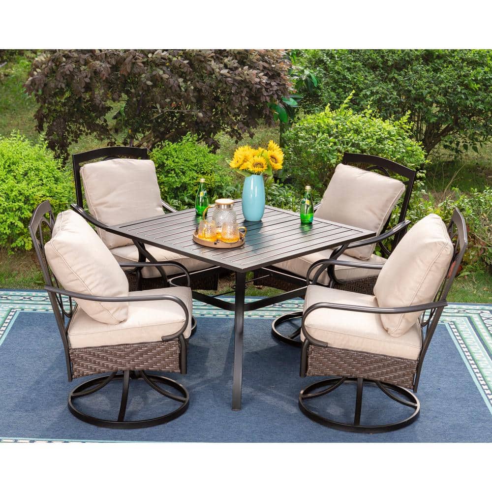 5-Piece Metal Patio Outdoor Dining Set with Square Table and Swivel Chairs with CushionGuard Beige Cushions price history on PriceWatchPro