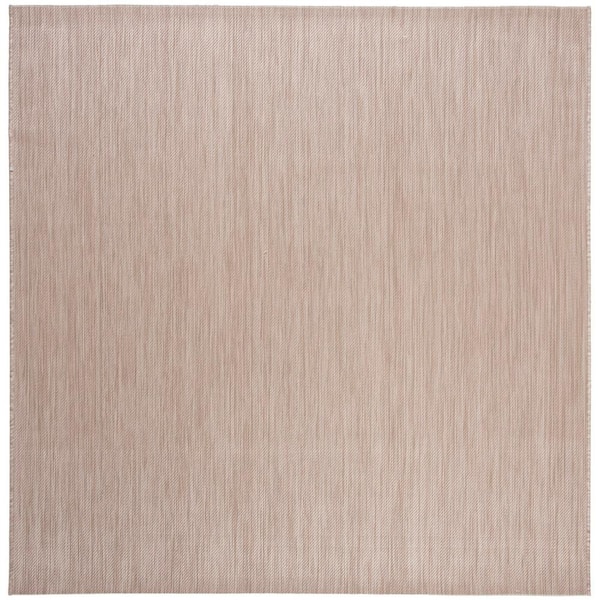 Beach House Beige 7 ft. x 7 ft. Square Striped Indoor/Outdoor Patio  Area Rug