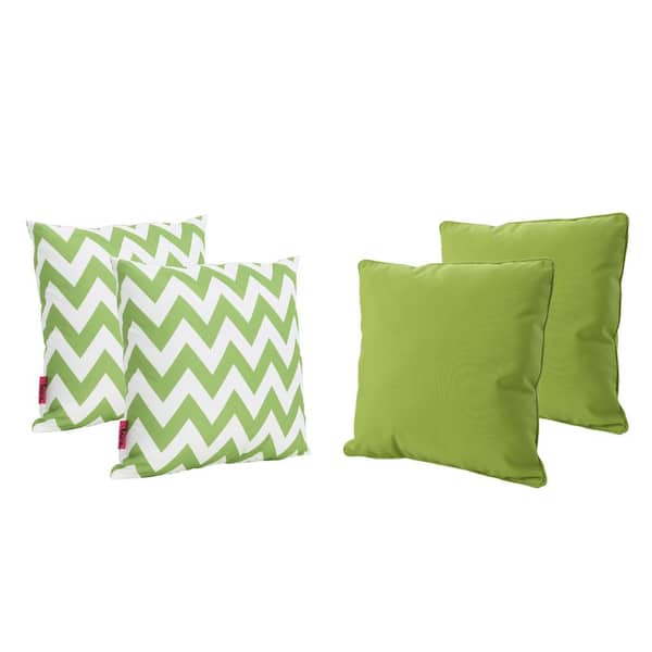 Noble House Marisol Green and White Chevron Square Outdoor Throw Pillow (4-Pack)