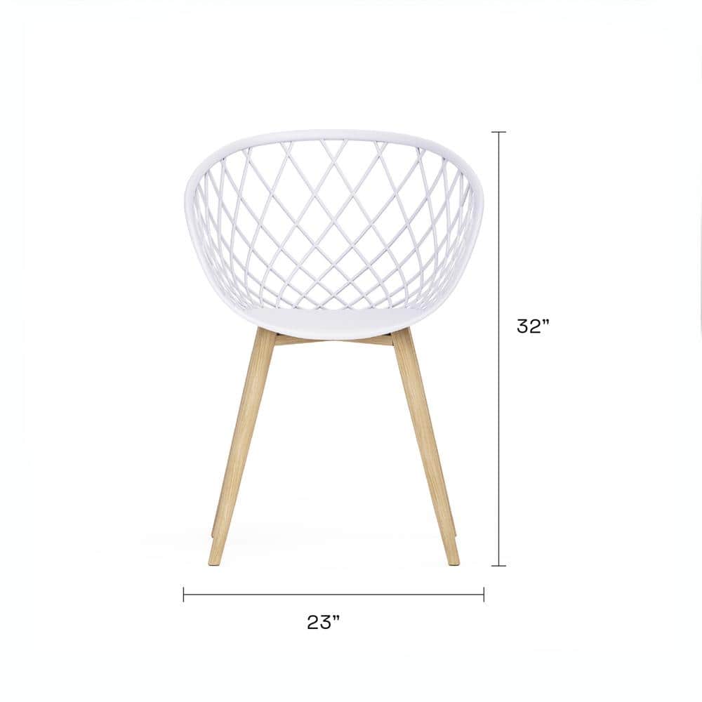 Modern White & Natural Wood Contoured Arm Chair, Set of 2