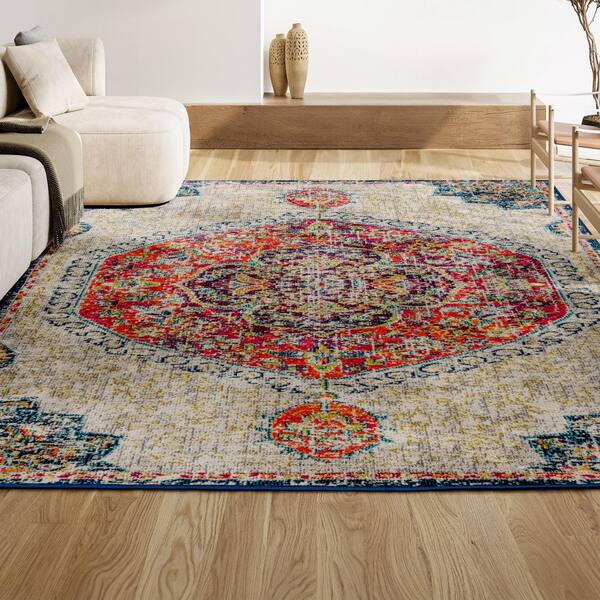 JONATHAN Y Bohemian Flair Boho Vintage Medallion Cream/Orange 3 ft