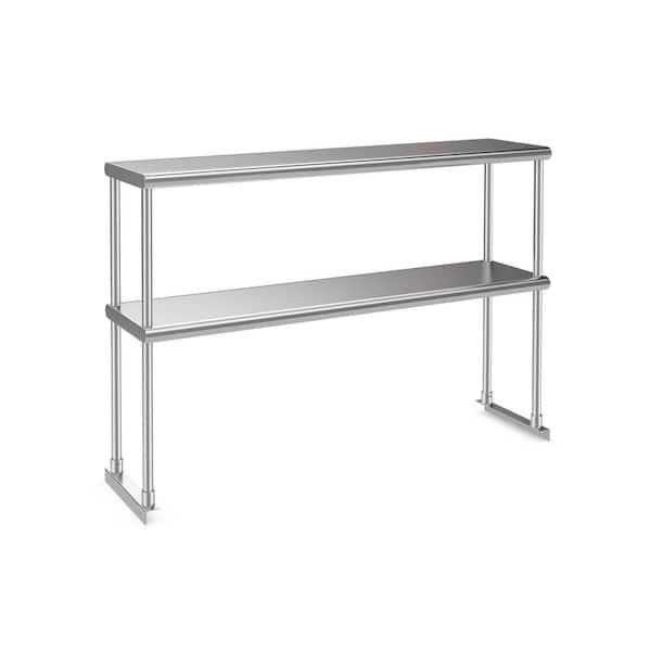 Unbranded 48 x 12 in. Silver 2-Tier Kitchen Prep Table with Adjustable Lower Shelf