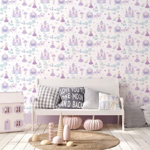 Tiny Tots 2 Collection Purple/Turquoise/Cream Matte Finish Fairytale Princess Non-Woven Paper Wallpaper Roll