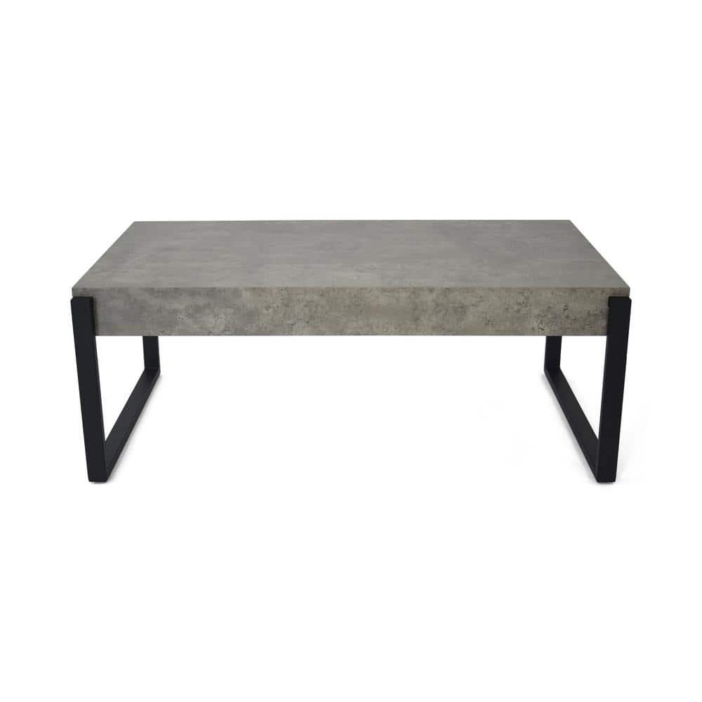 Noble House Merion 44 in. Gray/Black Large Rectangle Wood Coffee Table with Iron Sled Legs 54177