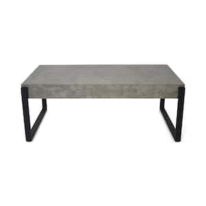 Merion 44 in. Gray/Black Large Rectangle Wood Coffee Table with Iron Sled Legs