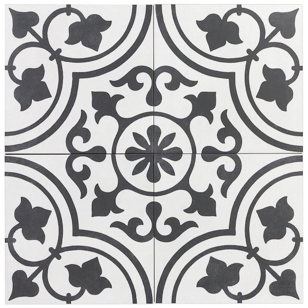 Sintra Ornate Matte 9 x 9 Porcelain Field Tile in Black & White