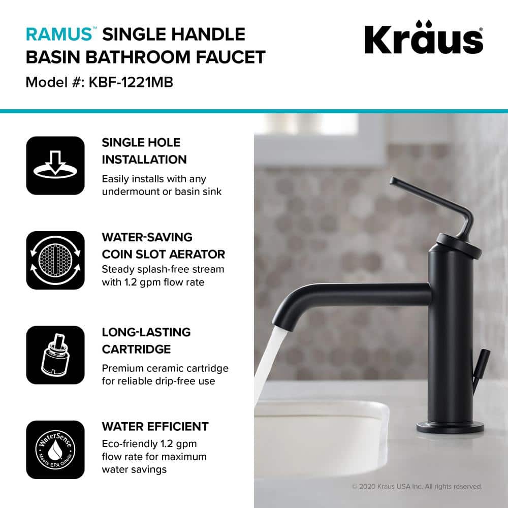 Ramus 7'' Matte Black Stainless Steel Bathroom Sink Faucet