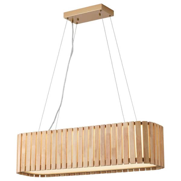 aiwen 31.1 in. 40W Farmhouse Rectangle Wood Brass Art LED Chandelier ...