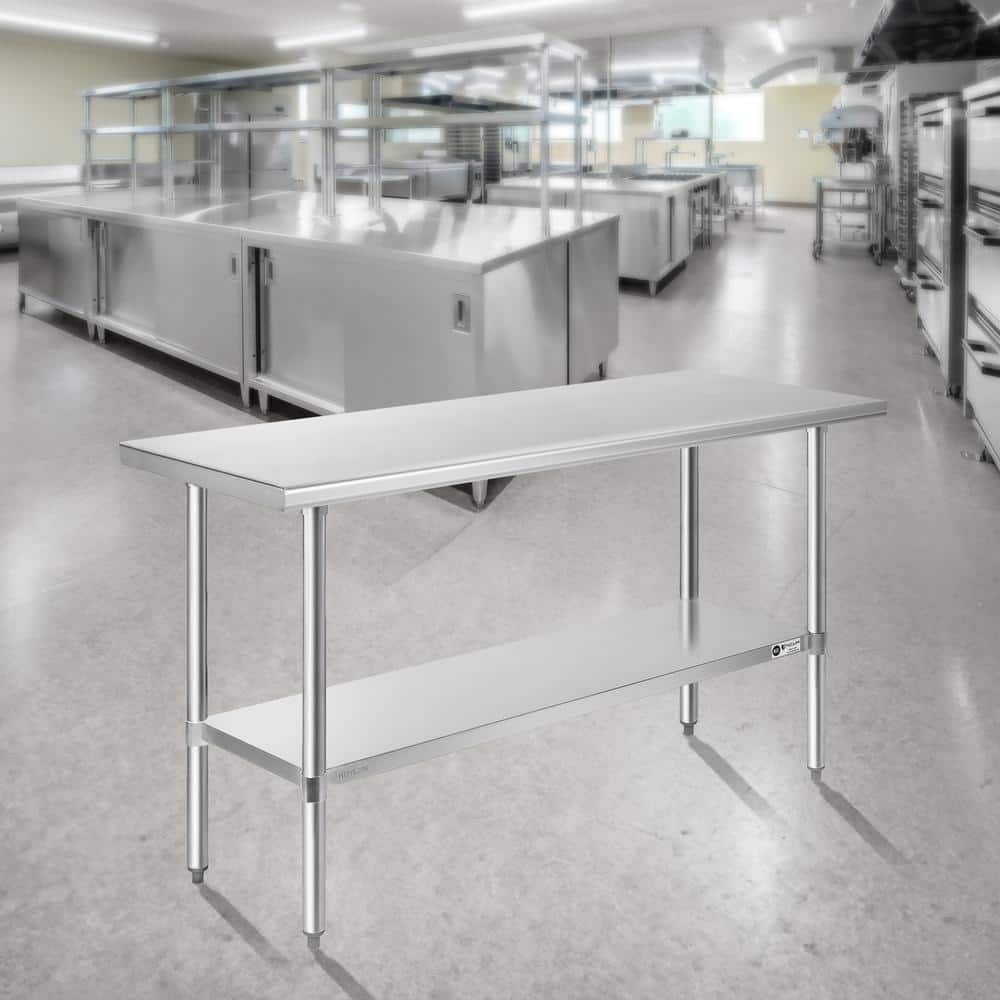 KUTLER 60'' Stainless Steel Commercial Kitchen Prep Table with Undershelf