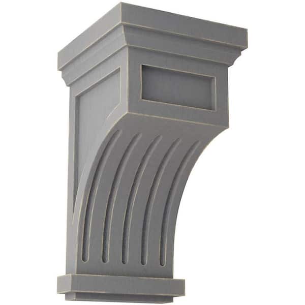 Ekena Millwork 7 in. x 13 in. x 7-1/2 in. Pebble Grey Fluted Wood Vintage Decor Corbel