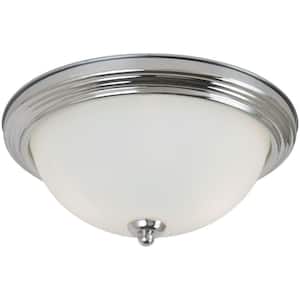 Geary 10.5 in. 1-Light Chrome Ceiling Flush Mount with Satin Etched Glass Shade
