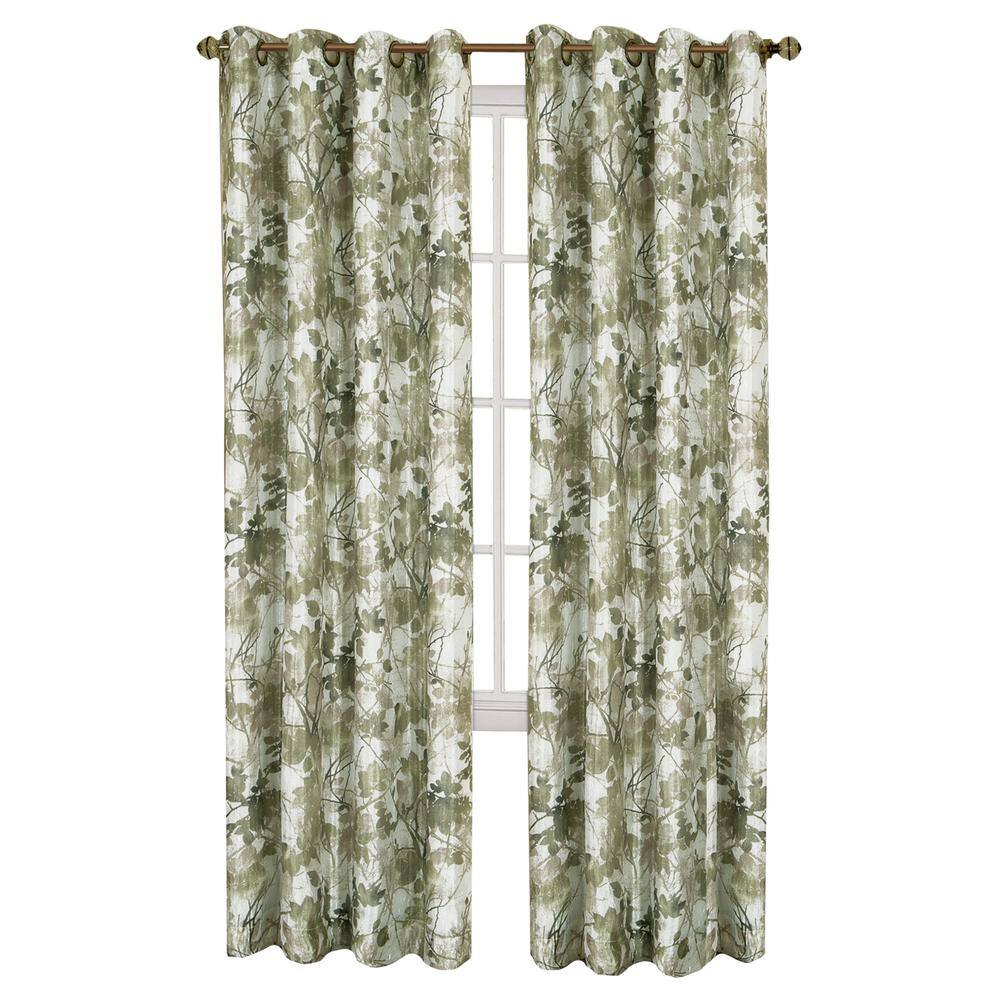 Green Floral Blackout Grommet Window Curtain Panel, 50x84 Polyester