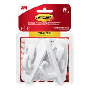 Command Large Utility Hooks, White, Damage Free Hanging, 6 Hooks and 12 Command Strips