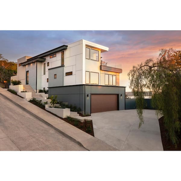 Modern Steel 9 ft x 7 ft Insulated 18.4 R-Value Wood Look Walnut Garage Door without Windows