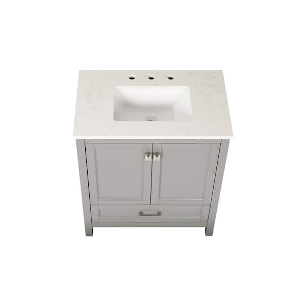 KINWELL 30 in. W x 19 in. D x 37 in. H Bathroom Vanity in Gray with White Marble Top
