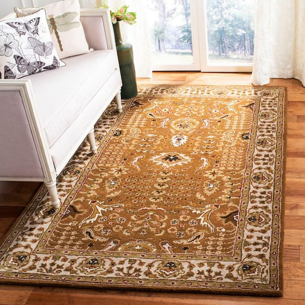 Classic 10 ft. x 14 ft. Gold/Beige Antiqued Border Area Rug