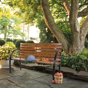 48 in. x 24.5 in. x 32.5 in. 2-Person Black Metal and Hardwood Outdoor Bench