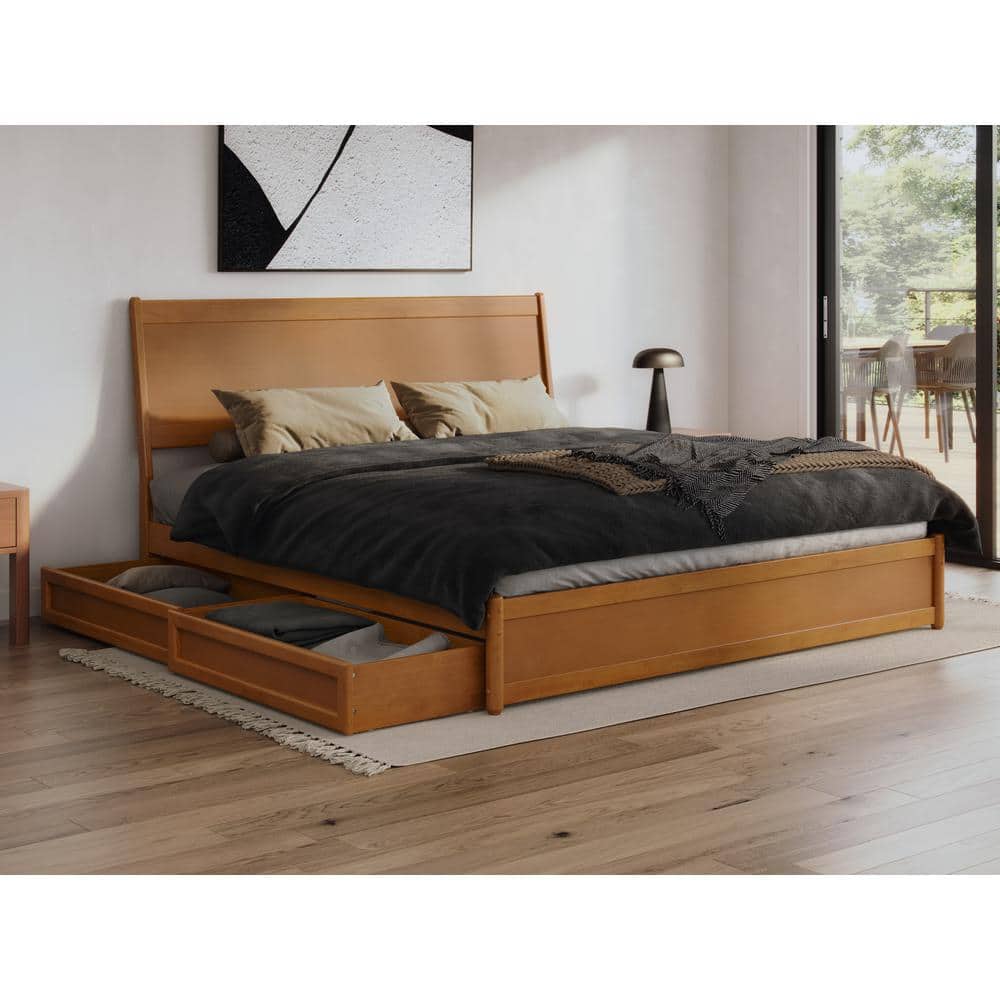 Casanova Light Toffee King Rubberwood Platform Bed with Storage Drawers