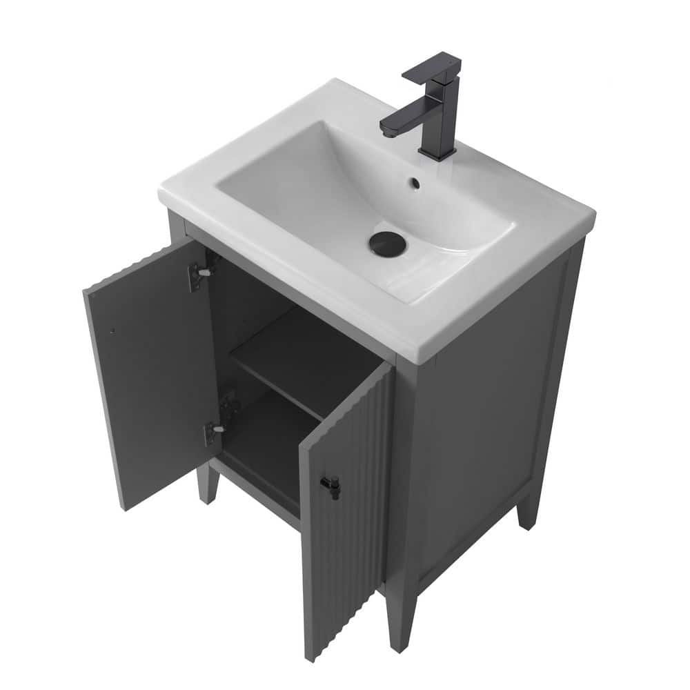 Gray Single Freestanding Bathroom Vanity with Ceramic Top