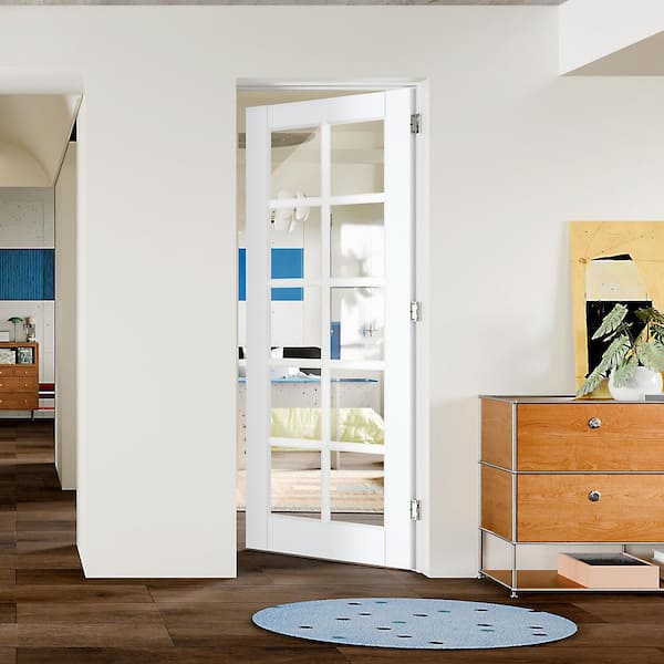 32 in. x 80 in. 10 Lite, Clear Glass, White Primed, MDF Prehung Interior Door Right-Handed Door Jamb and Hardware Kit