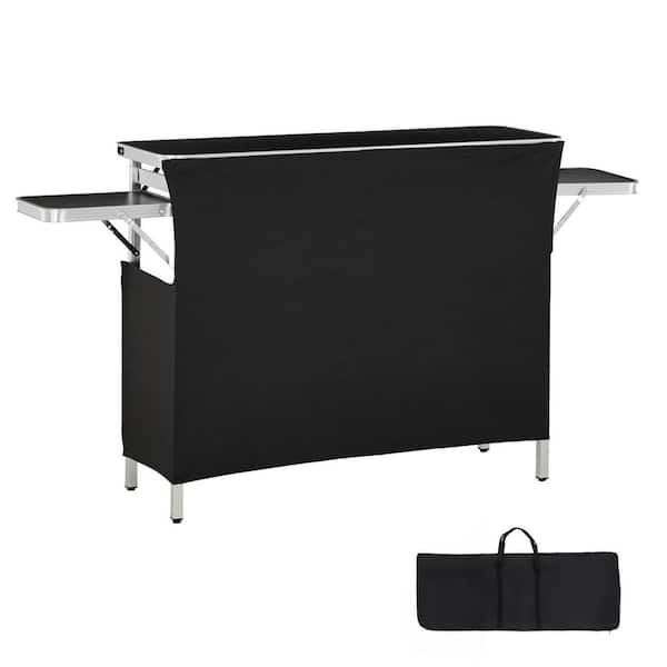 Folding Portable Bar Table, Includes Carry Bag, Storage Shelf, and Removable Skirt, Easy Setup, 43.3 x 15.4 x 34.6 in.