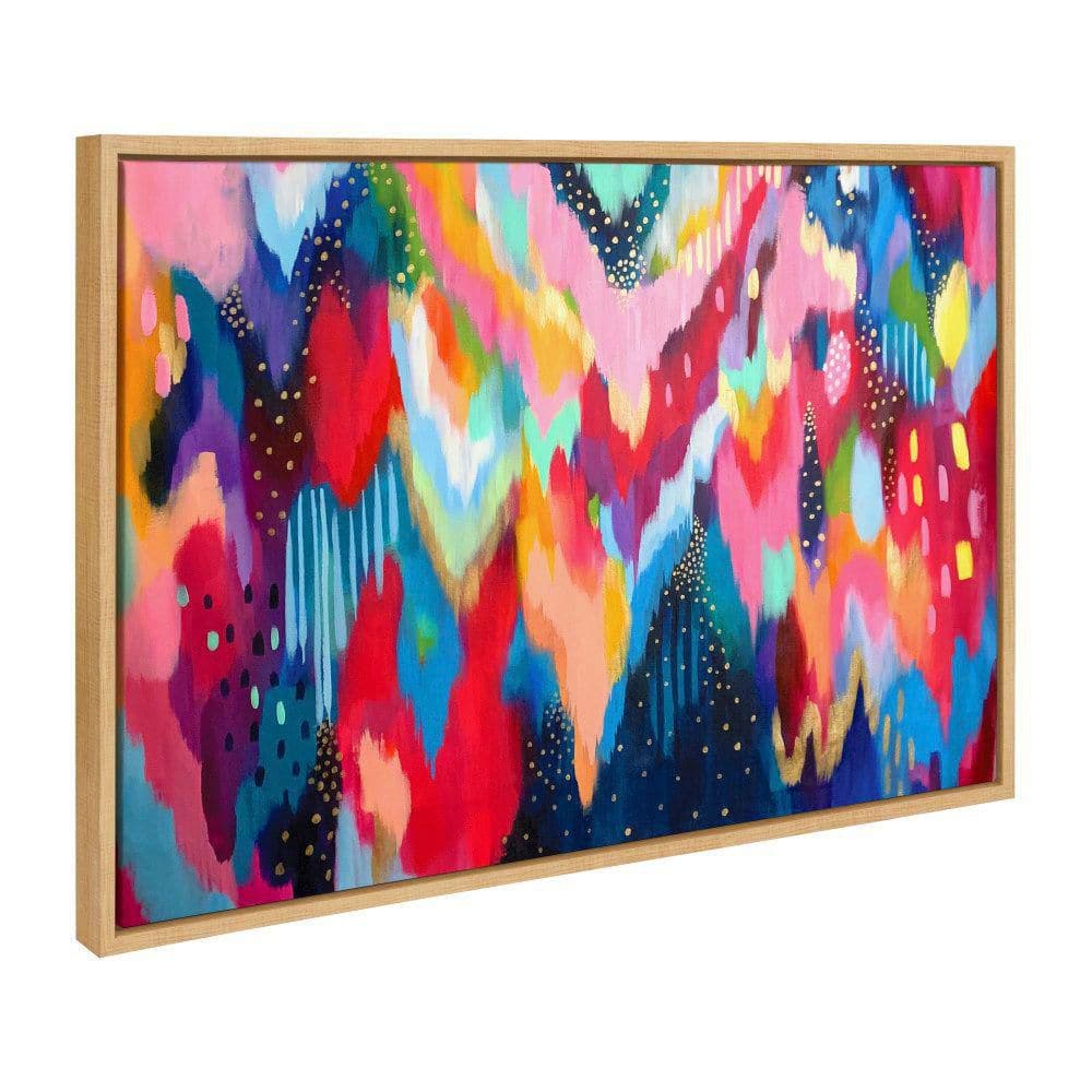 Colorful Abstract Brushstroke Canvas Art Set with Natural Frames