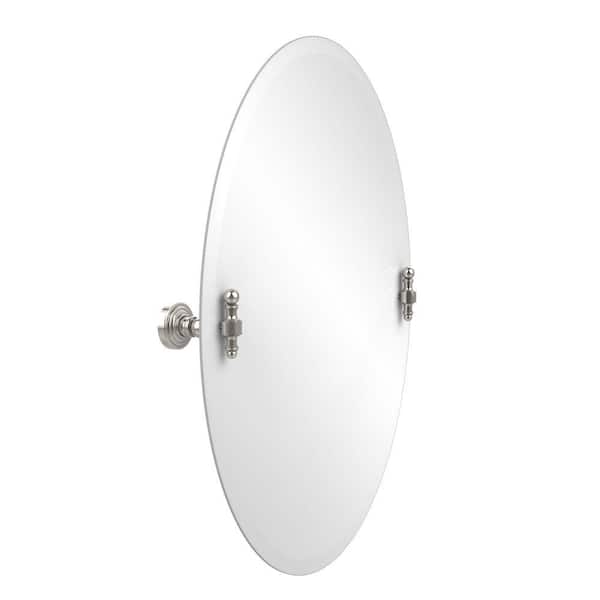 Allied Brass Retro-Wave 21 in. W x 29 in. H Frameless Oval Beveled Edge Bathroom Vanity Mirror in Polished Nickel