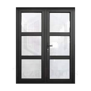 61.5 in. x 80 in. Black Aluminum Right Swing/inswing French Patio Door