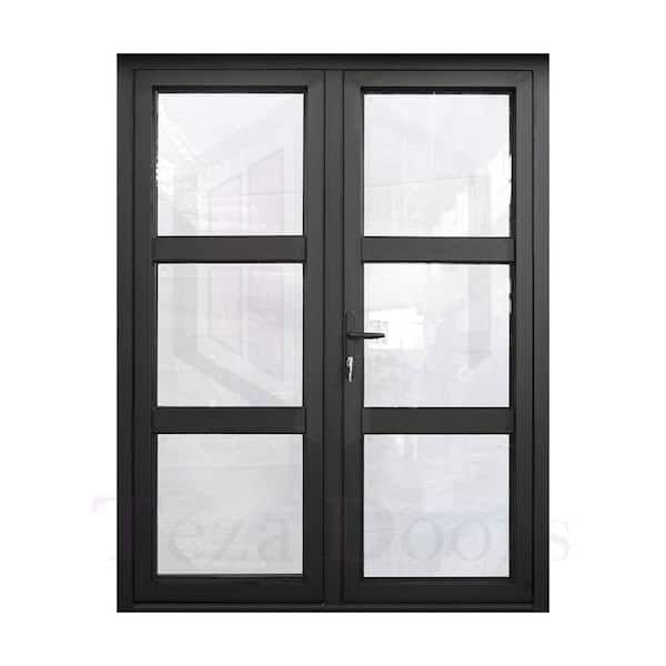 TEZA DOORS 61.5 in. x 80 in. Black Aluminum Right Swing/inswing French Patio Door