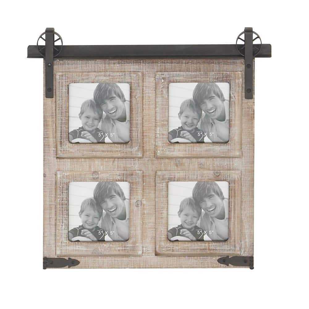 Classic Black 4-Slot Wood Wall Photo Frame with Metal Accent