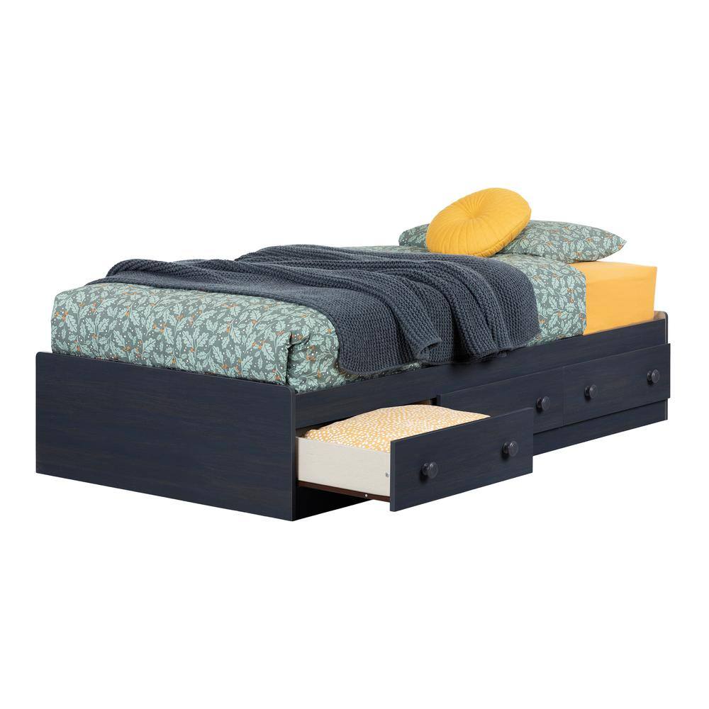 Summer Breeze Blue Twin Wood Platform Bed with Storage