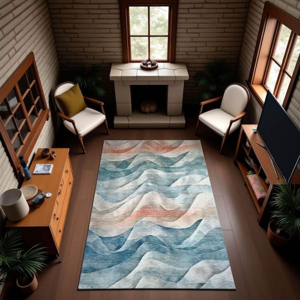 Mayfield Premium Machine Washable Abstract AMF1619 Teal 3 ft. x 4 ft. Area Rug