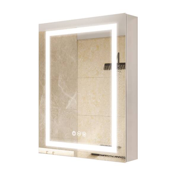 20 in. W x 26 in. H Silver Rectangular Aluminum LED Light Recessed/Surface Medicine Cabinet with Mirror