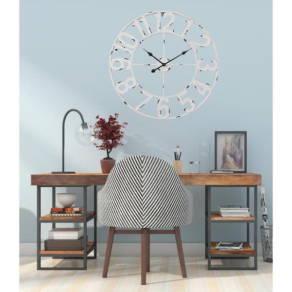 Utopia Alley Manhattan Industrial Wall Clock, Analog, White, 32"