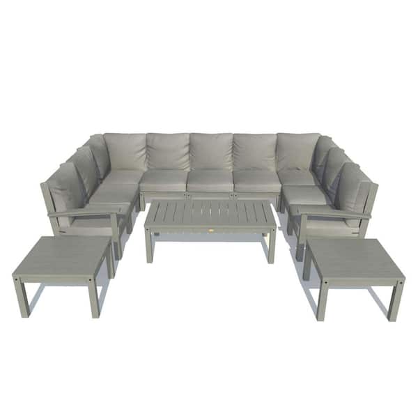 Highwood Bespoke Deep Seating 12-Piece Plastic Outdoor Sectional Set with Conversation Table and 2 Side Tables with Cushions