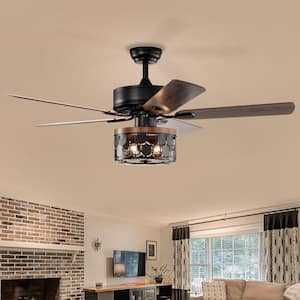 52 in. Smart Indoor/Outdoor Black Ceiling Fan with Remote Control and 5 Dual Finish Blade Reversible Quiet Fan Light