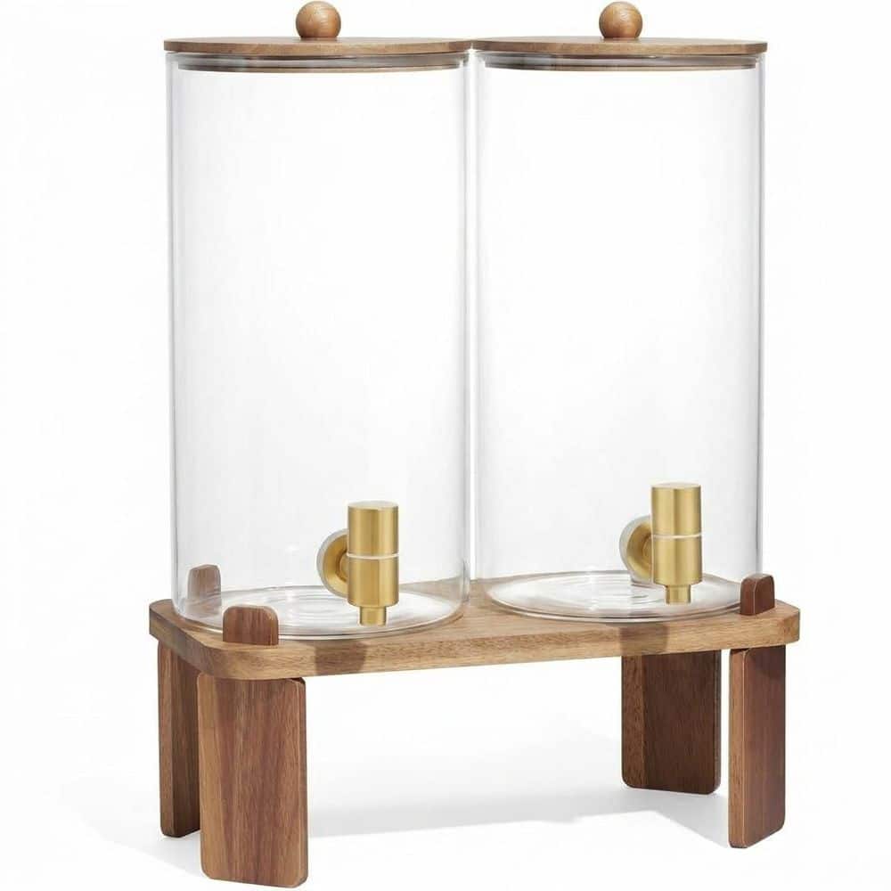 2 pcs 1.5 Gal. Clear Glass Beverage Dispenser Wood Stand Stainless Steel Spigot Water Drink Dispenser Party price history on PriceWatchPro