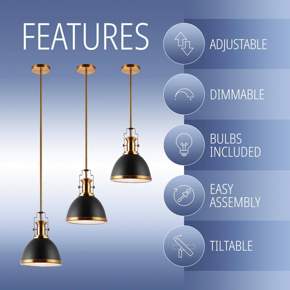 Homer 10" Black and Brass Gold Vintage LED Pendant Light