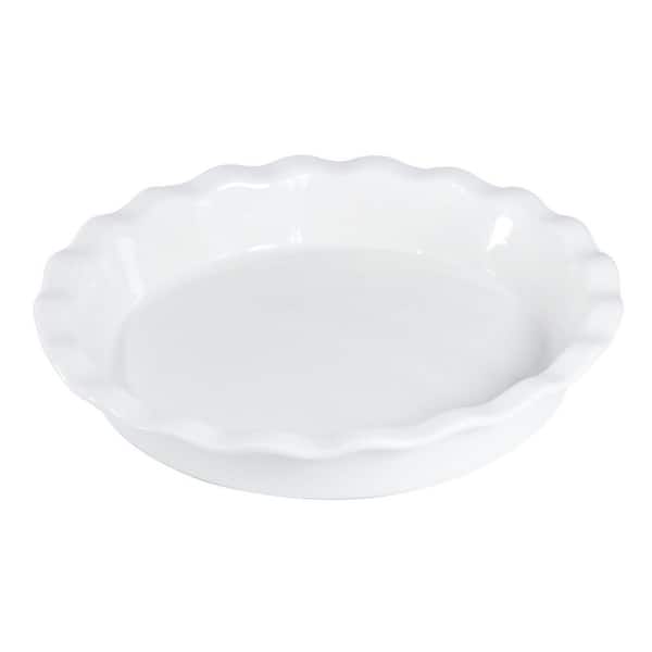 1-Piece Round Ceramic Pie Pan Baking Dish Deep Fluted Edge Porcelain Bakeware for Pie Quiche Tart Oven Safe