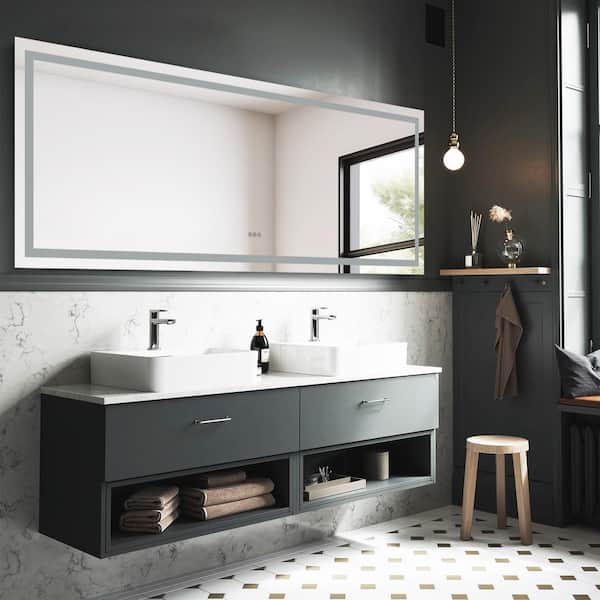 Interbath Oversize Rectangular Frameless LED Mirror 84 in. W x 30 in. H Dimmable Defogging Wall-Mounted Bathroom Vanity Mirror