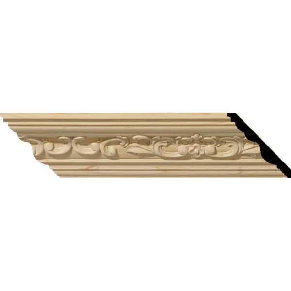 Ekena Millwork 4-7/8 in. x 94-1/2 in. x 4-3/4 in. Unfinished Wood Alder Medway Carved Crown Moulding