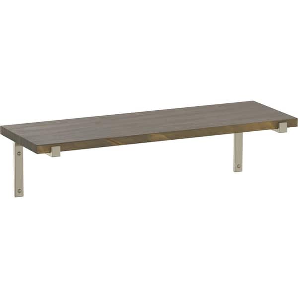 Liberty 6 in. x 24 in. x 8 in. Medium Stained Solid Pine Decorative Wall Shelf with Nickel Wraparound Steel Brackets